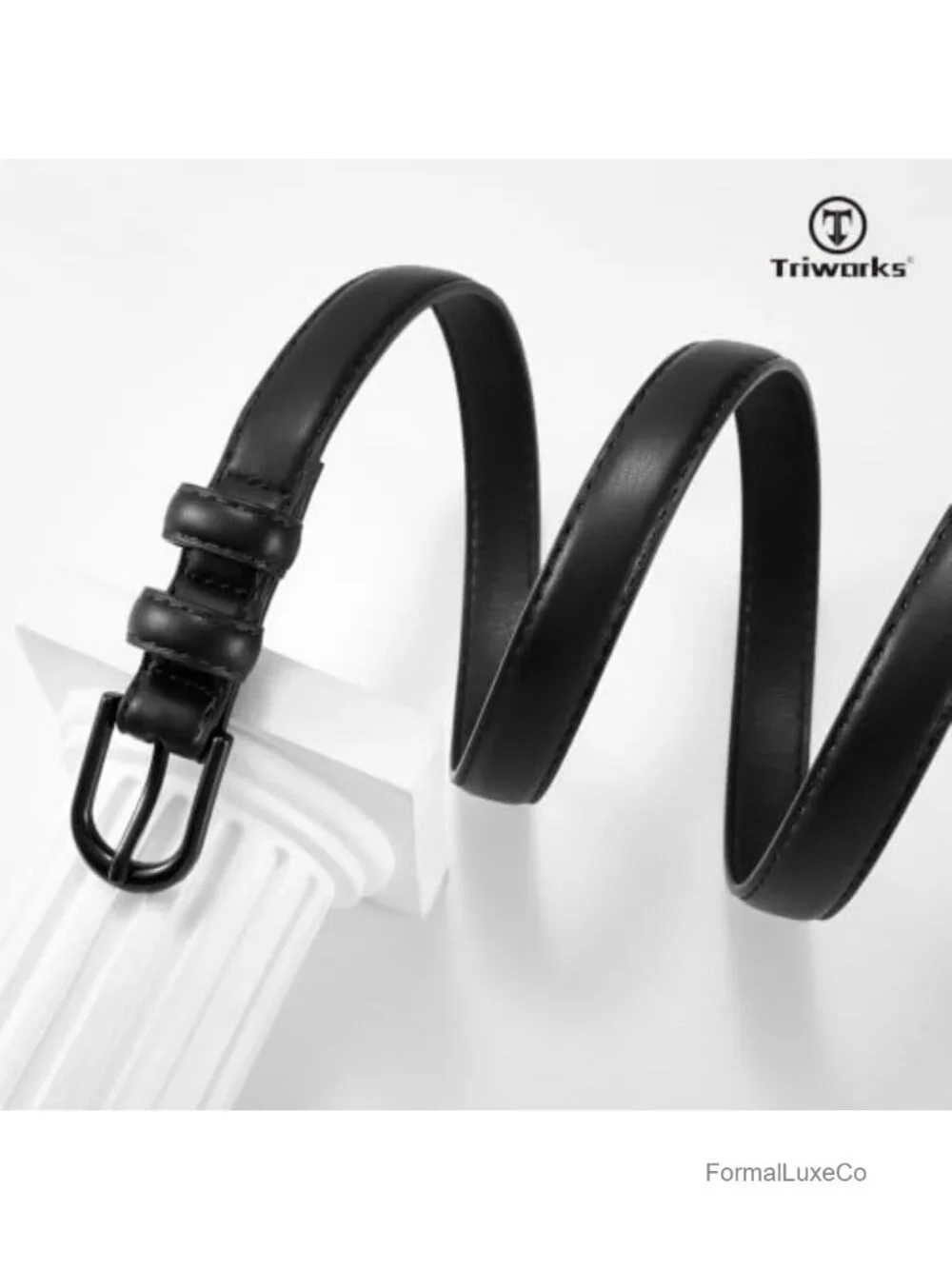Women's Skinny Faux Leather Belt with Matching Buckle for Jeans